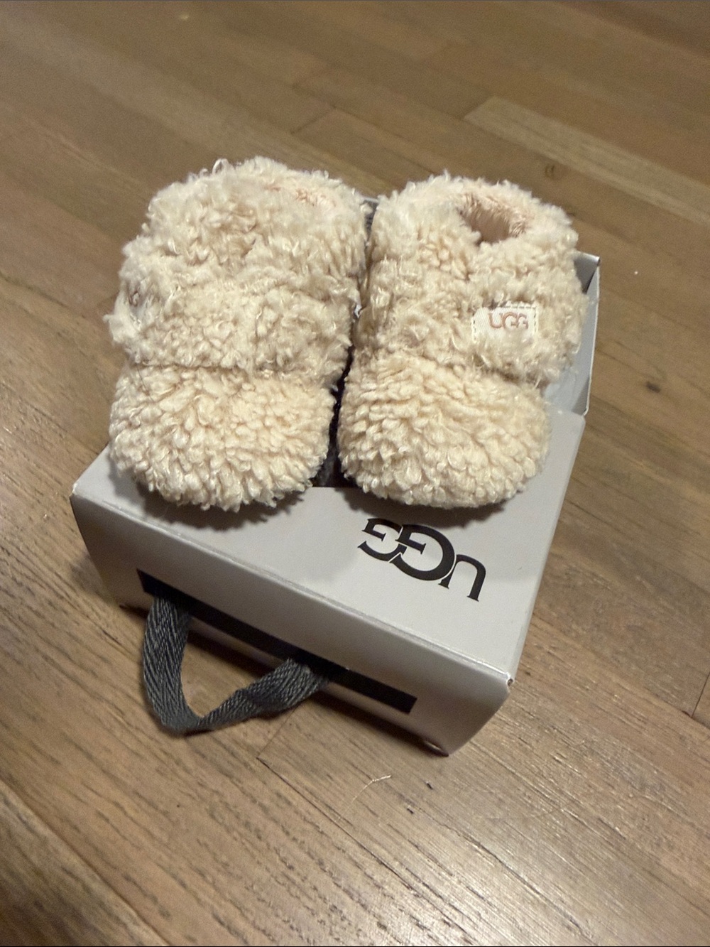 UGG Cream Plush Baby Booties with Shearling Texture